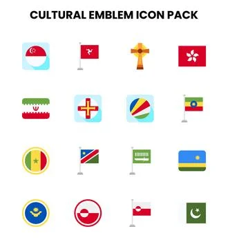 Cultural Emblem Flat Bundle Icons Pack Stock Illustration