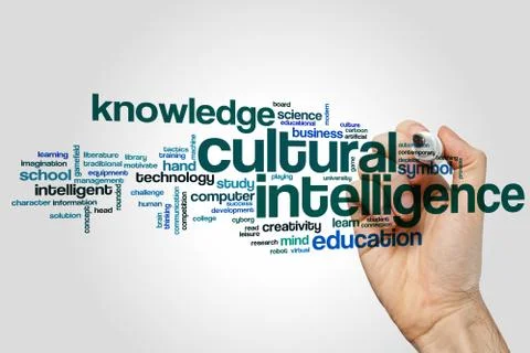 Cultural intelligence word cloud concept on grey background Stock Photos