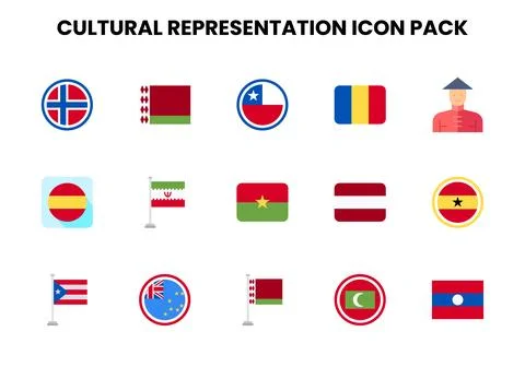 Cultural Representation Flat Icons Pack Stock Illustration