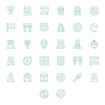 Culture Vector Graphics Pack including 32 Thin Line 128x128 PIXEL Perfect Ico Stockillustratie