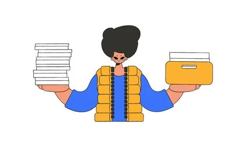 A cultured guy holds stacks of documents in his hands. Stock Illustration