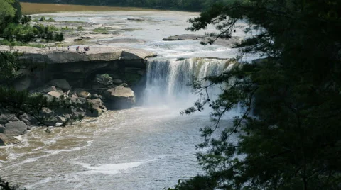 Cumberland Falls Tracking Behind Trees High Angle Stock Footage 41640306