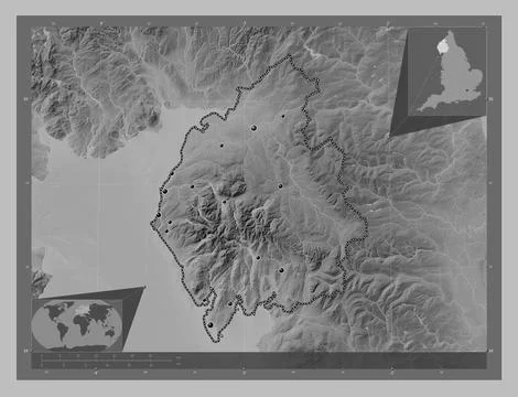 Cumbria, England - Great Britain. Grayscale. Major cities Stock Illustration