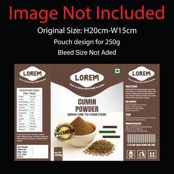 Cumin Powder Pouch Packaging Design Template 250g Food Spice Label Stock Illustration