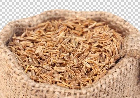 Cumin on sack bag Stock Photos