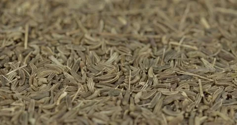 Cumin seeds closeup rotating loopable top view Stock Footage 143308182