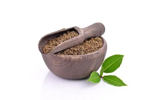 Cumin seeds of laurel leafs Stock Photos