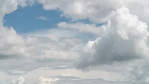 Cumulus and cirrus clouds move rapidly in the sky. Time lapse Видео 280345325
