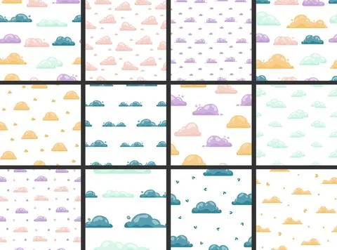Cumulus cloud cartoon. Seamless pattern. Stock Illustration