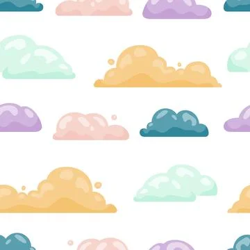 Cumulus cloud cartoon. Seamless pattern. Stock Illustration