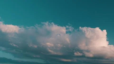 Cumulus Cloud Cloudscape Moving And Changing With Different Shapes. Puffy Fluffy Stock Photos
