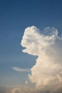 Cumulus cloud forming human profile shape in blue sky Stock Photos