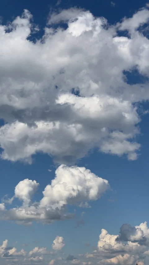 Cumulus cloud vertical time lapse over deep blue summer sky Stock Footage 339500993