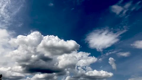 Cumulus clouds on a clear blue sky. Timelapse  video. 動画素材 130873469