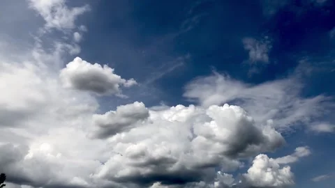 Cumulus clouds on a clear blue sky. Timelapse video. Stock Footage 130873496