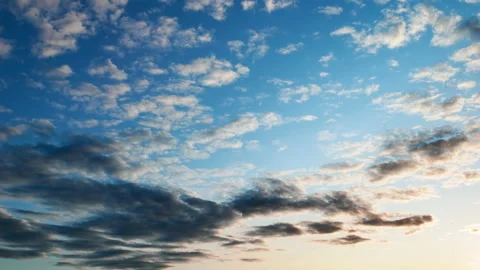 Cumulus clouds fast moving on sunset sky. Sunset time lapse. Stock Footage 159599822