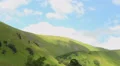 Cumulus clouds moving across blue sky, green hills, time-lapse HD Footage