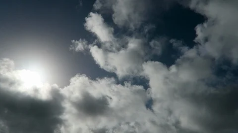 Cumulus clouds pass overhead The sun shines through Stock Footage 112783336