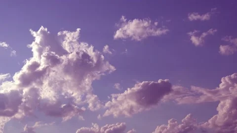 Cumulus Clouds Soaring in Sunny Lilac Purple Evening Sky at Sunset, Time Lapse,  Stock Footage 202067246