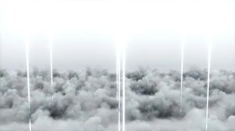 Cumulus dense clouds and neon direct rays, computer generated. View from above Stock Illustration