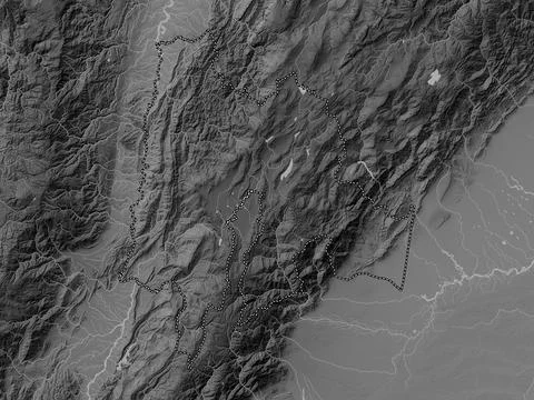 Cundinamarca, Colombia. Grayscale elevation map with lakes and rivers 스톡 일러스트
