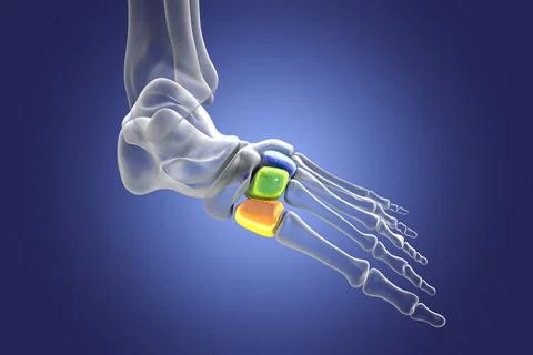 Cuneiform bones of the foot, 3D illustration Stock Illustration