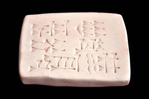 Cuneiform Tablet Ancient cuneiform tablet with Assyrian signs (on black ba... Stock Photos