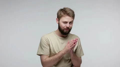 Cunning bearded man with tricky face thinking artful prank, evil sly revenge Stock Footage 134096375