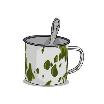 A cup with a abstract pattern green and white paint on it. Hot Tea drink on enam イラスト素材