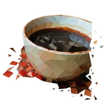 A Cup of Americano coffee in the LOW poly style on a table with a mosaic. Stock Illustration