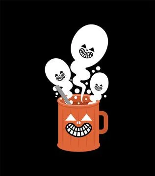 Cup and ghost. Steam from mug is like phantom. halloween illustration Vector Stock Illustration