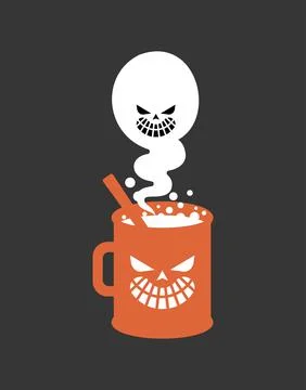 Cup and ghost. Steam from mug is like phantom. halloween illustration Vector Stock Illustration