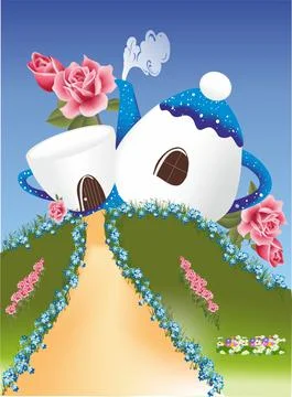 Cup and kettle, Stock Illustration
