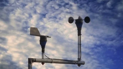 Cup anemometer with wind vane for measure the wind speed at meteorology stati Stock Footage 81346566