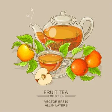 Cup of apple tea and teapot Stock Illustration