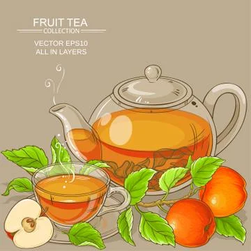 Cup of apple tea and teapot Stock Illustration
