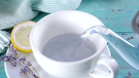 Cup of aromatic lavender tea Stock Footage 200165969