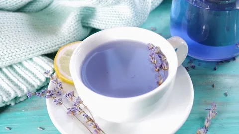 Cup of aromatic lavender tea Stock Footage 200165971