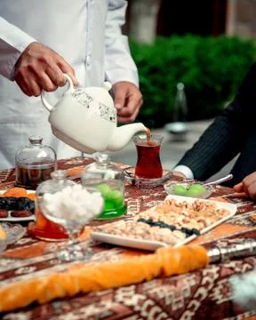 Cup of aromatic tea with jam Stock Photos
