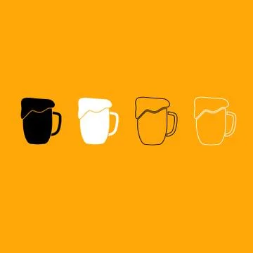 Cup beer black and white set icon. Stock Illustration