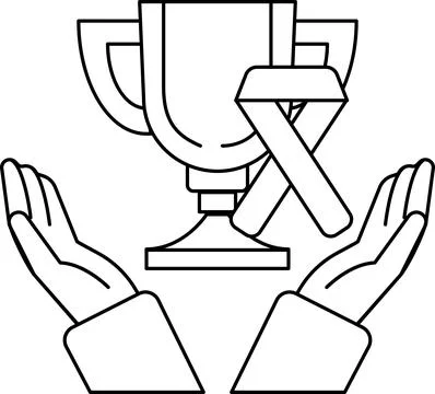 A cup is being held by two hands, with a ribbon tied around it Stock Illustration