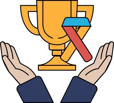 A cup is being held by two hands, with a ribbon tied around it Stock Illustration