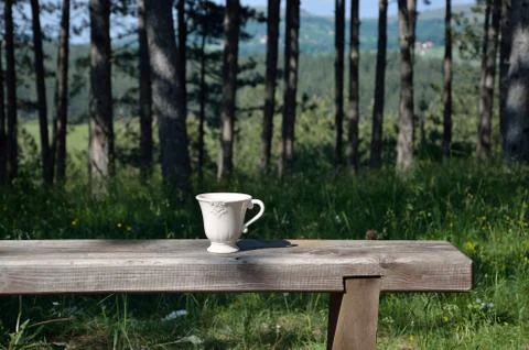 Cup on a bench Stock Photos