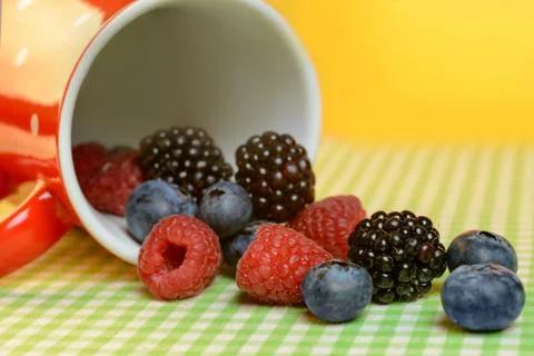 Cup with berries on the table Stock Photos