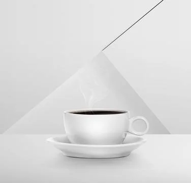 Cup of black coffee on Interior white room. 3d render Stock Illustration
