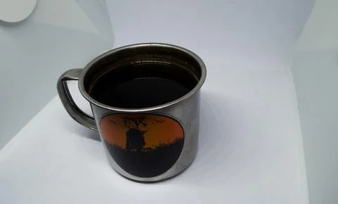A cup of black coffee isolated in a box on a white background Stock Photos