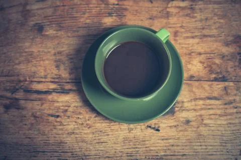 Cup of black coffee on table Stock Photos