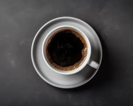 A cup of black coffee on a table, top view, isolated Stock Illustration