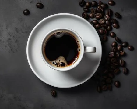 A cup of black coffee on a table, top view, isolated Stock Illustration