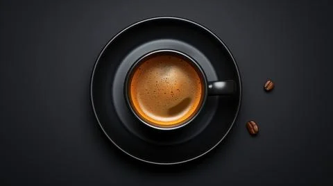 A cup of black coffee on a table, top view, isolated Stock Illustration